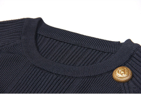 Rita Top & Skirt Set - Ribbed Texture - Gold Button Details - Fitted Silhouette - Knit Fabric - Elegant & Sophisticated