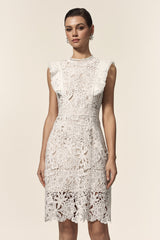 Rita White Lace Floral Mini Dress with Ruffled Accents