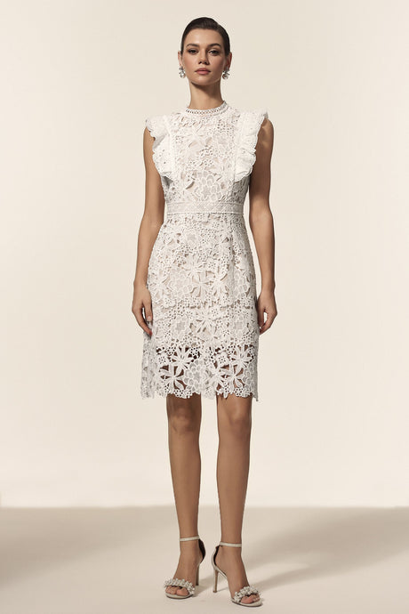 Rita White Lace Floral Ruffle Mini Dress