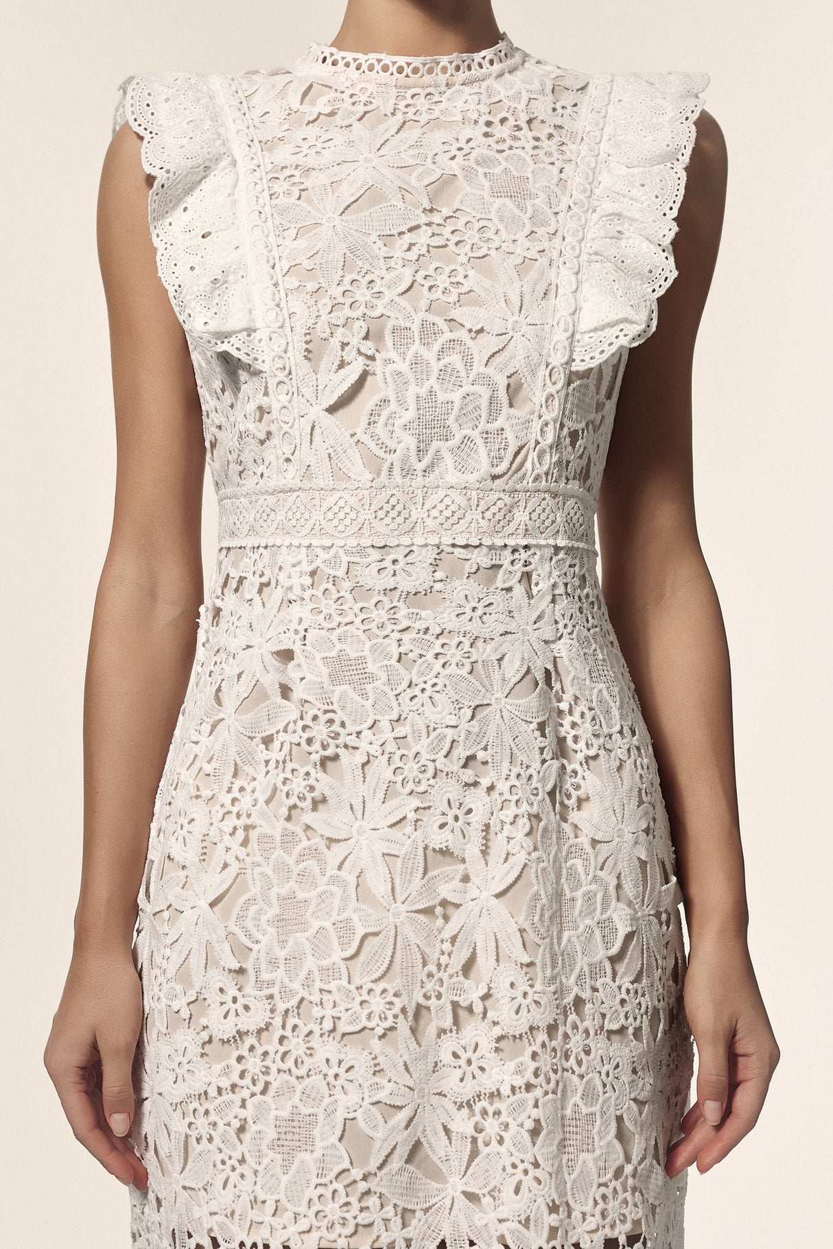 Rita White Lace Floral Ruffle Mini Dress