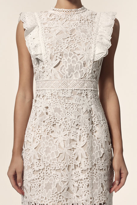 Rita White Lace Floral Ruffle Mini Dress