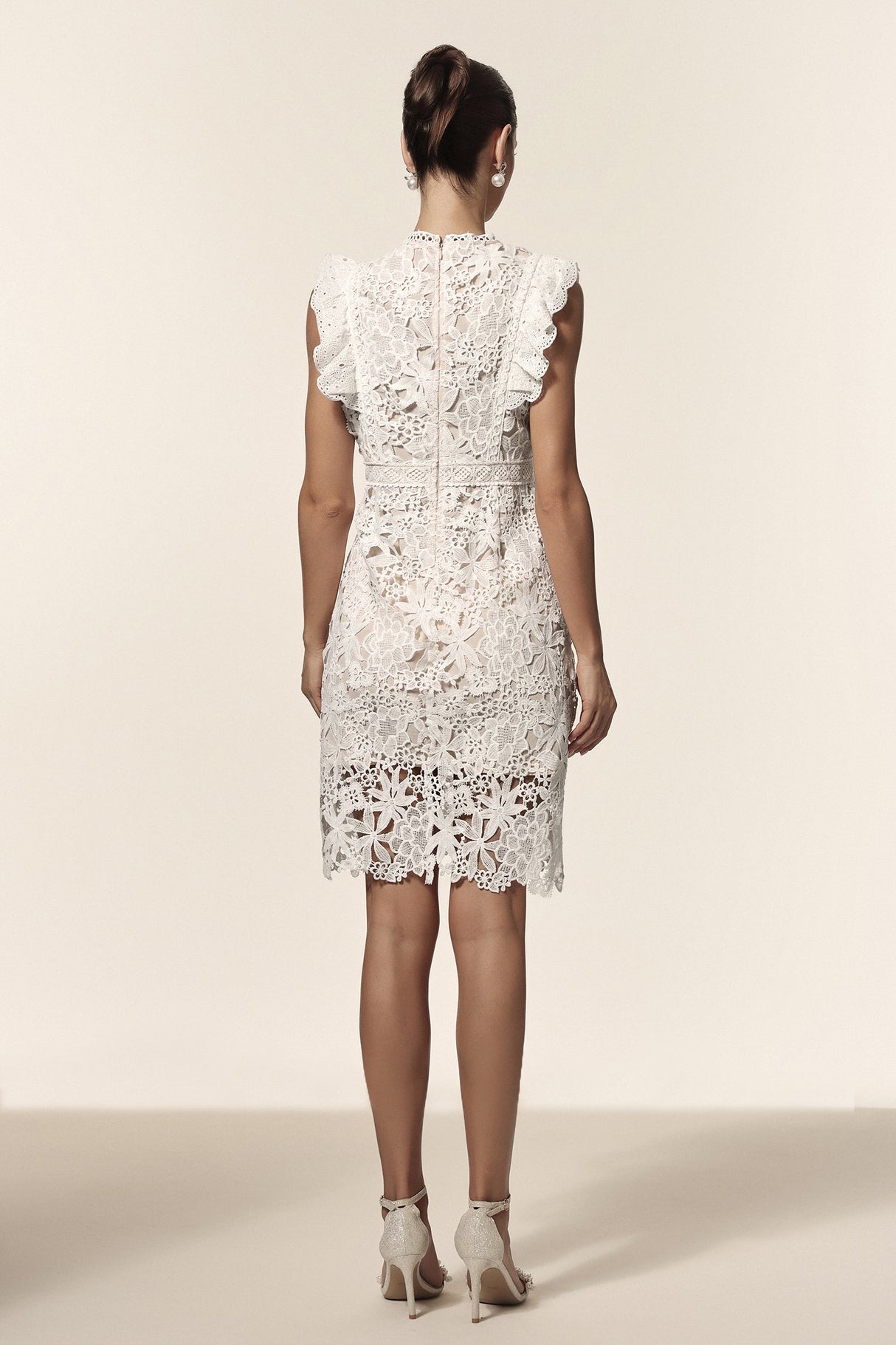 Rita White Lace Floral Ruffle Mini Dress