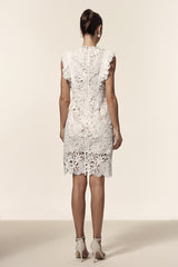 Rita White Lace Floral Ruffle Mini Dress