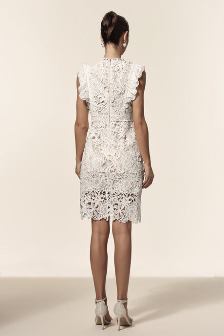 Rita White Lace Floral Ruffle Mini Dress