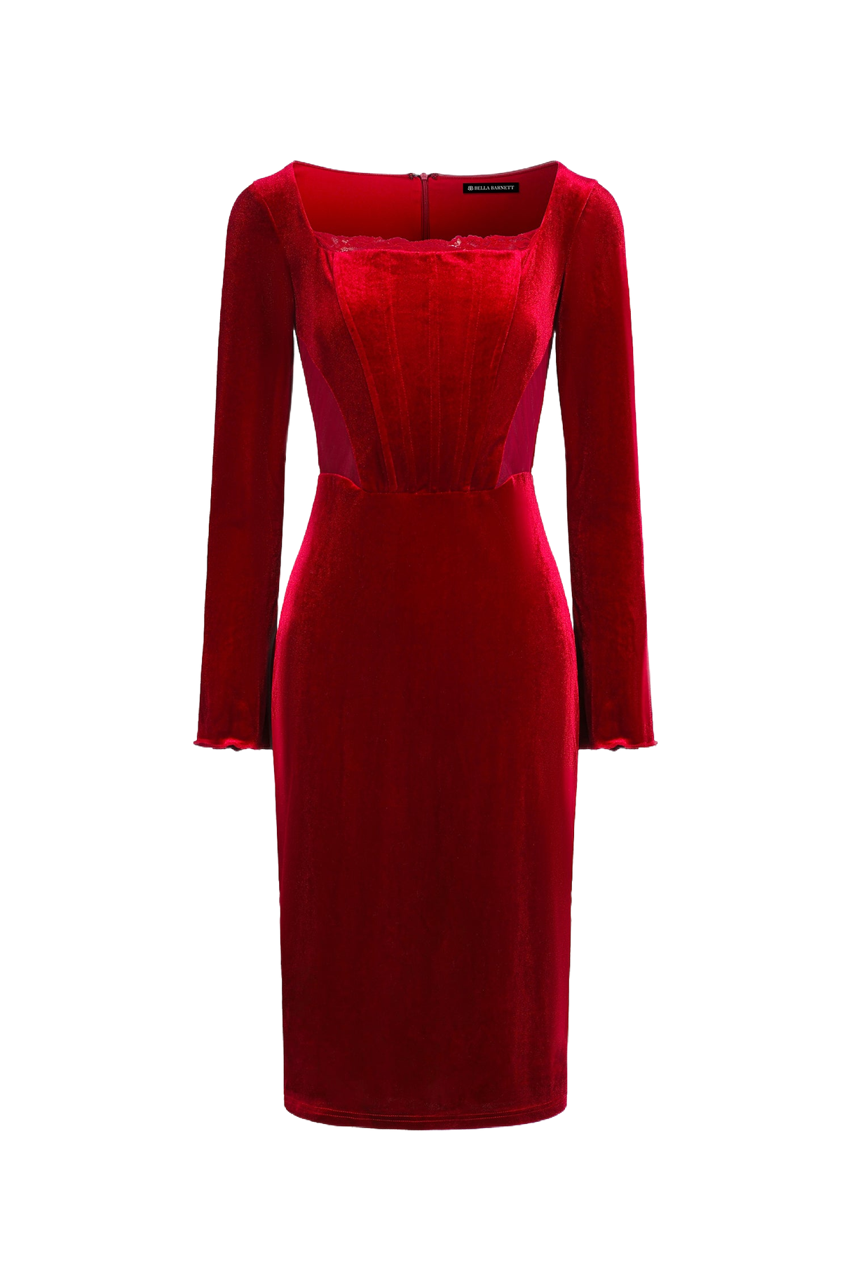 Lola Midi Dress - Square Neckline - Corset Detailing - Long Sleeves - Luxurious Fabric - Versatile Statement