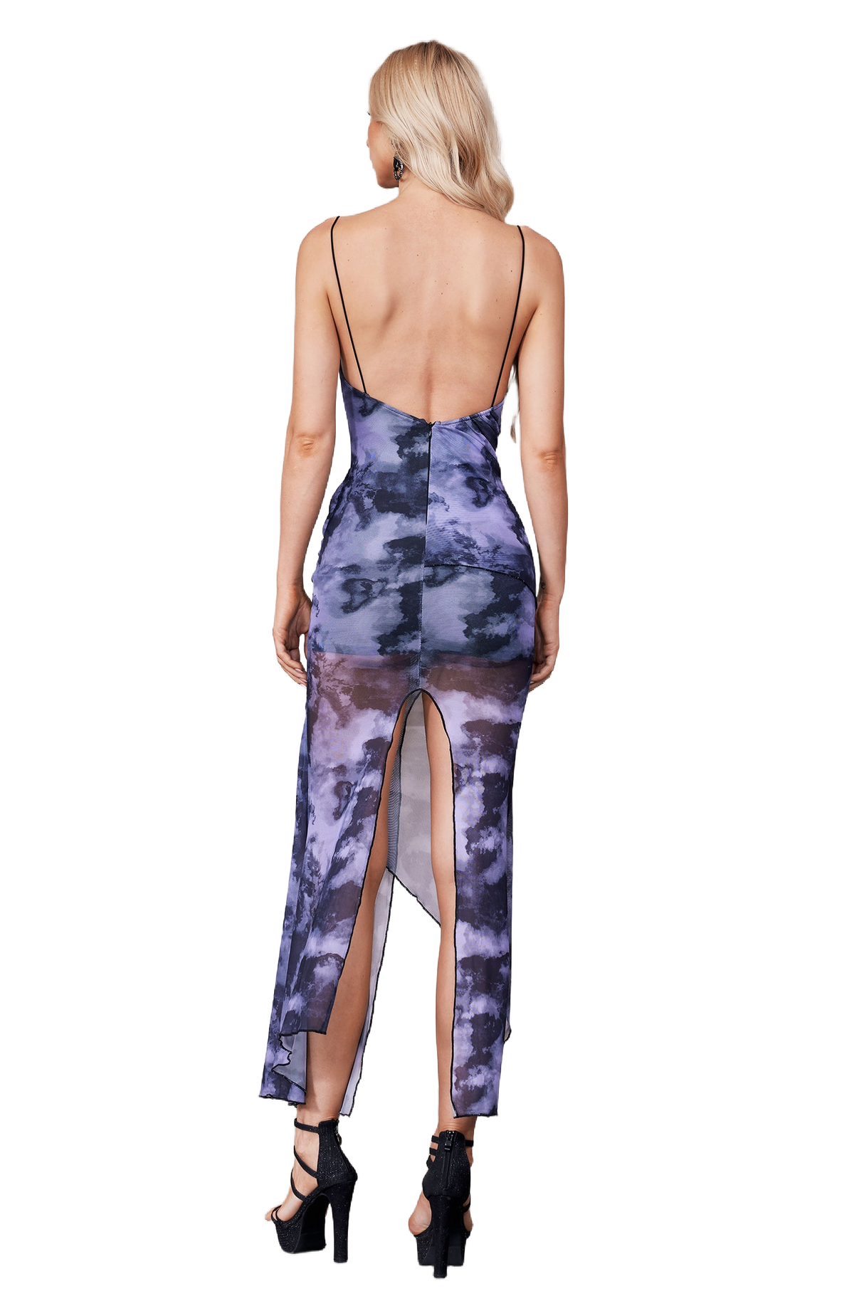 Flora Midi Dress - Cowl Neckline - Flattering Silhouette - Artistic Print - Lightweight Fabric - High Slit Detail
