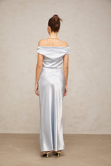 Roberta Maxi Dress in Vibrant Blue with Off - Shoulder Neckline & Ruched Detailing