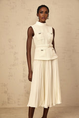 Roberta Midi Dress Off - White Tweed & Tulle Bow Embellished