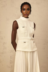 Roberta Midi Dress Off - White Tweed & Tulle Bow Embellished