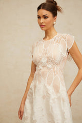 Roberta Mini Dress White 3D - Petal Lace Trimmed