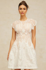 Roberta Mini Dress White 3D - Petal Lace Trimmed
