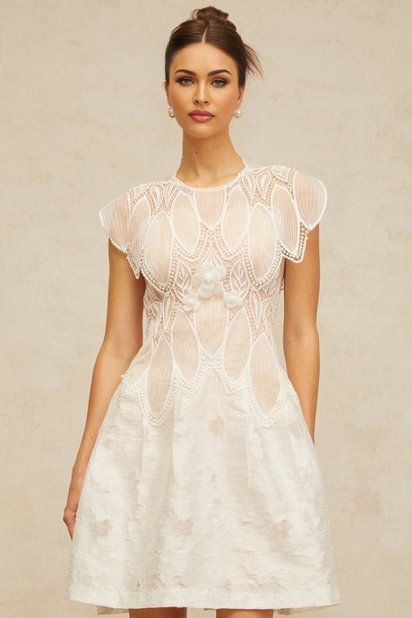 Roberta Mini Dress White 3D - Petal Lace Trimmed