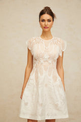 Roberta Mini Dress White 3D - Petal Lace Trimmed