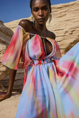Roberta Multicolor Off-the-Shoulder Hollow Out Dress
