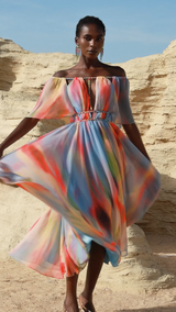 Roberta Multicolor Hollow Out Off-Shoulder Dress for Women