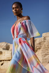 Roberta Multicolor Hollow Out Off-The-Shoulder Dress
