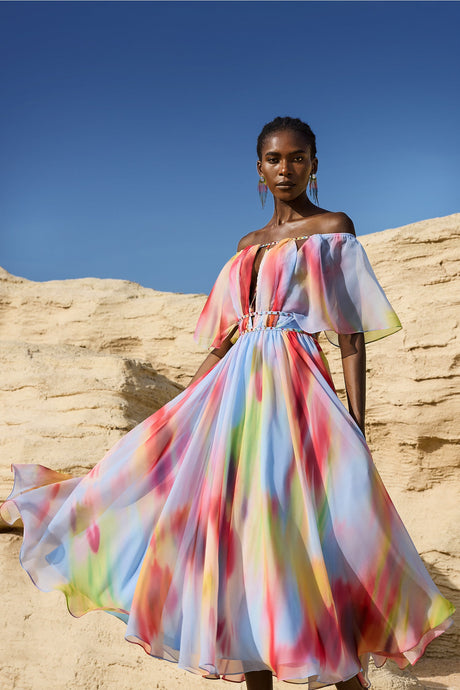 Roberta Multicolor Hollow Out Off-The-Shoulder Dress