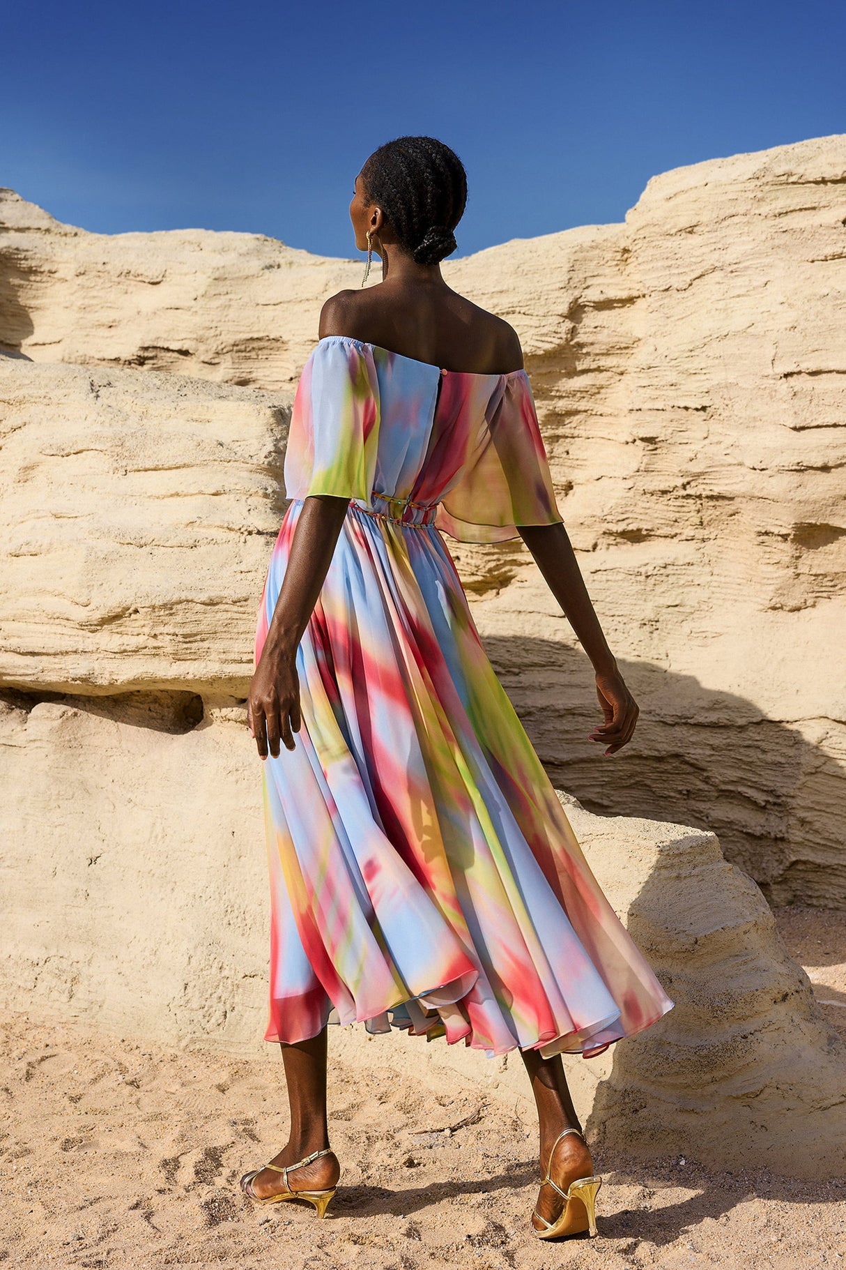 Roberta Multicolor Hollow Out Off-the-Shoulder Dress for Women