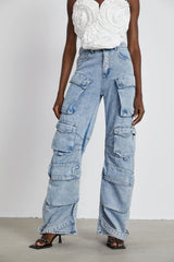 Roberta Trousers Blue High - Waisted Cargo & Wide - Leg Silhouette