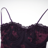 Isabel Floral Midi Dress in Vibrant Purple with Spaghetti Straps & Lace Trims