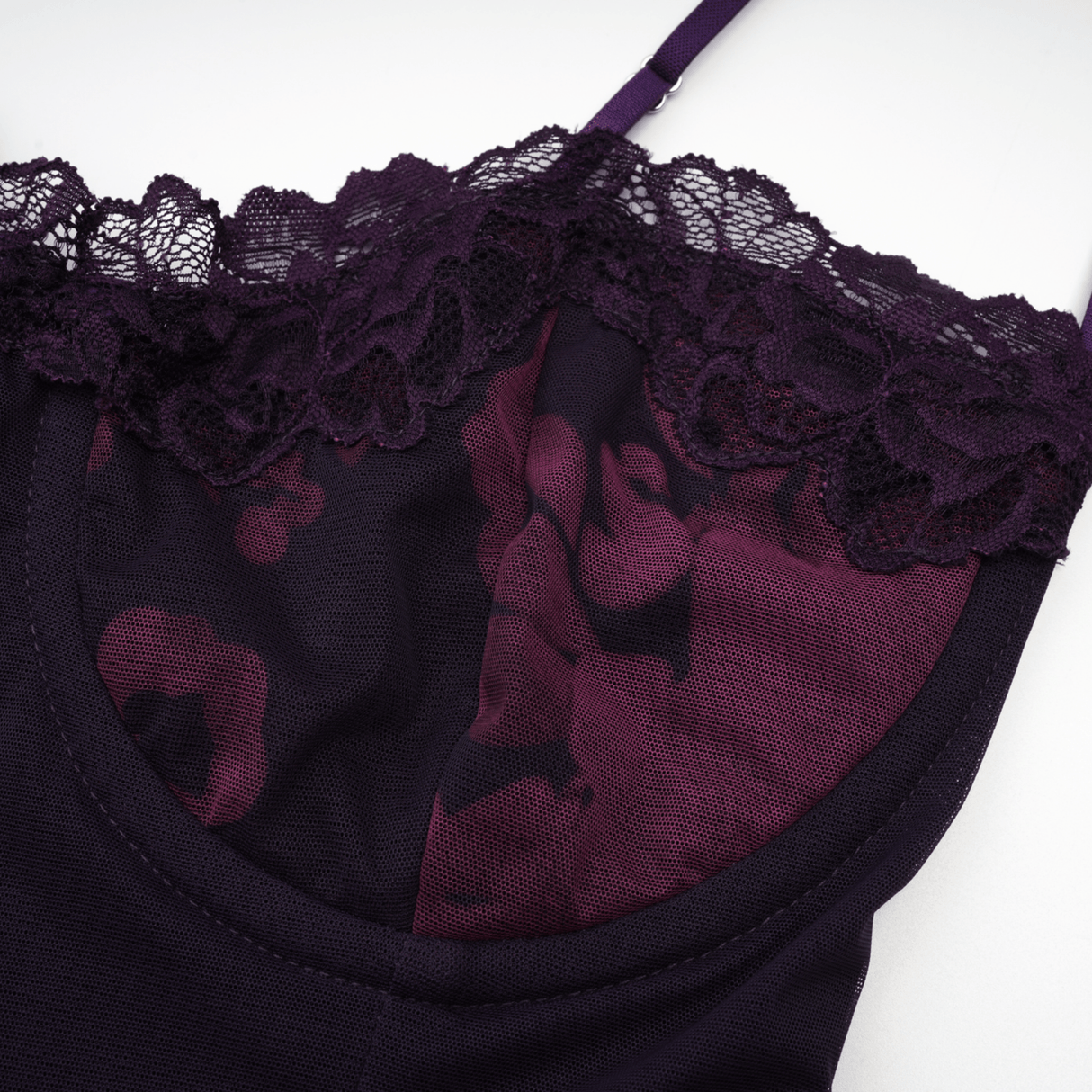 Isabel Floral Midi Dress in Vibrant Purple with Spaghetti Straps & Lace Trims