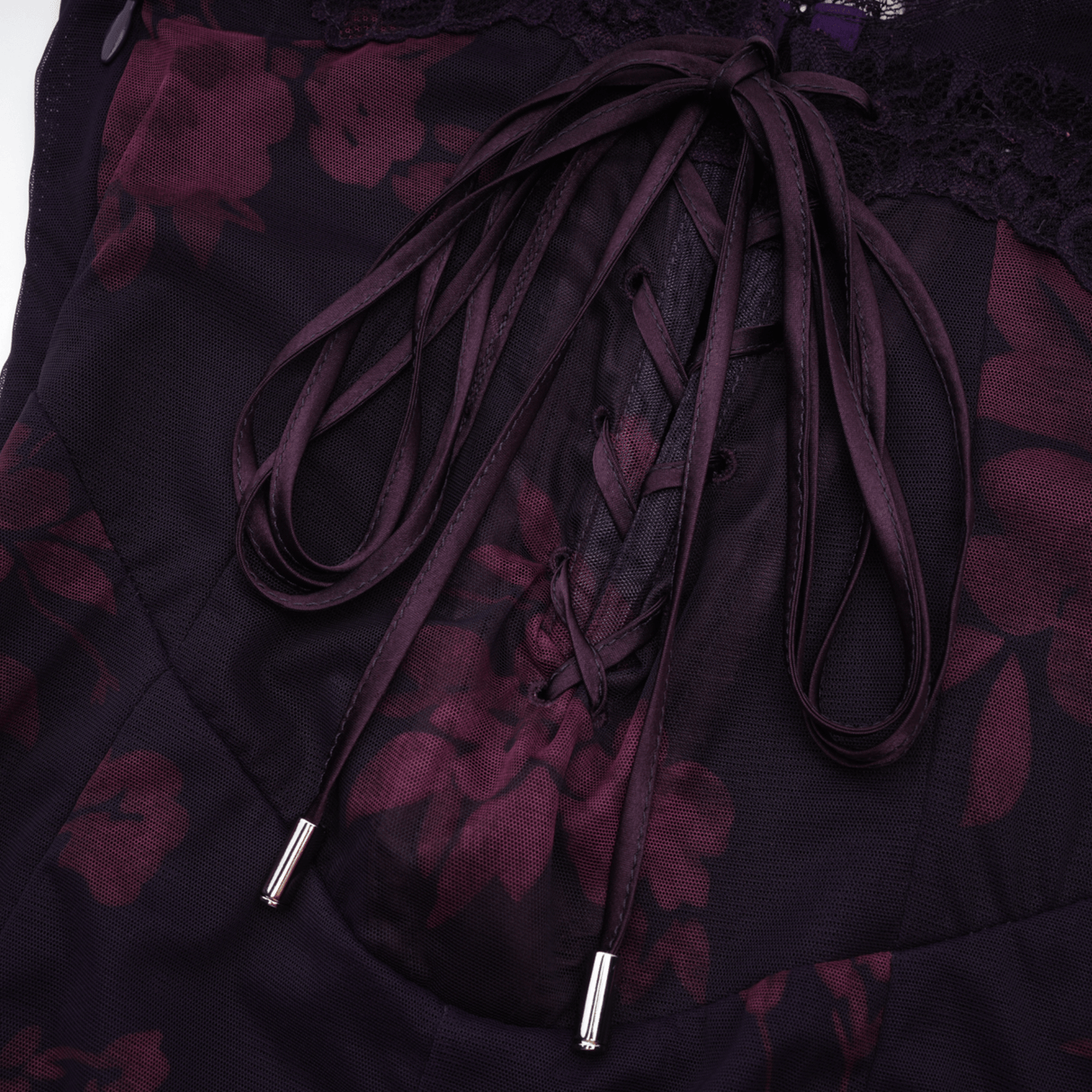 Isabel Floral Midi Dress in Vibrant Purple with Spaghetti Straps & Lace Trims