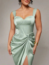 Rory Midi Dress - Neckline Straps - Formal & Evening - High Waist - Twist Details - Split Thigh