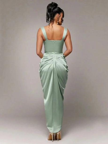 Rory Midi Dress - Neckline Straps - Formal & Evening - High Waist - Twist Details - Split Thigh