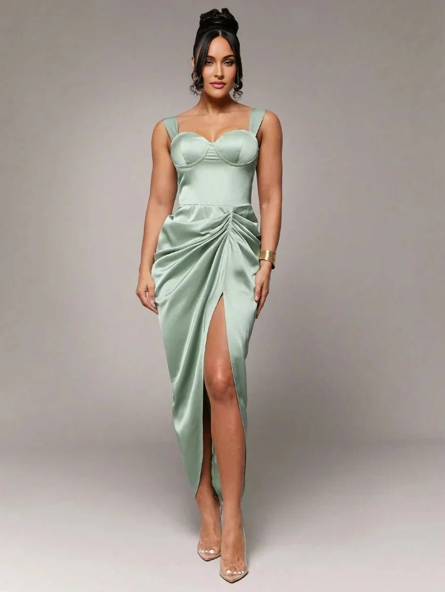 Rory Midi Dress - Neckline Straps - Formal & Evening - High Waist - Twist Details - Split Thigh