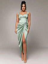 Rory Midi Dress - Neckline Straps - Formal & Evening - High Waist - Twist Details - Split Thigh