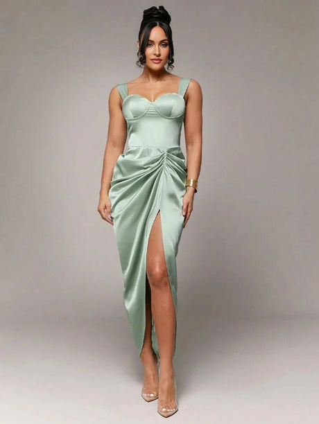 Rory Midi Dress - Neckline Straps - Formal & Evening - High Waist - Twist Details - Split Thigh