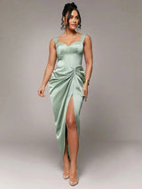 Rory Midi Dress - Neckline Straps - Formal & Evening - High Waist - Twist Details - Split Thigh