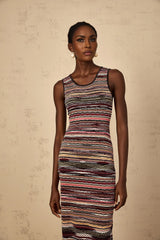 Rory Midi Dress Purple Striped Crochet Knit Sleeveless Straight Hem
