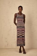 Rory Midi Dress Purple Striped Crochet Knit Sleeveless Straight Hem