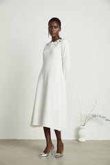 Rosalba Floral Midi Dress Long Sleeve High Waist A - Line Cut Out Design