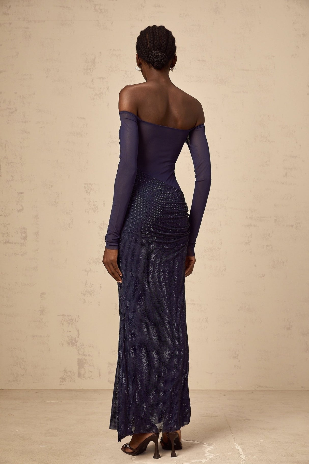 Rosalba Maxi Dress in Sumptuous Blue with Off - Shoulder Design