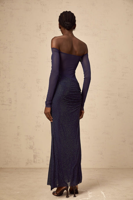 Rosalba Maxi Dress in Sumptuous Blue with Off - Shoulder Design