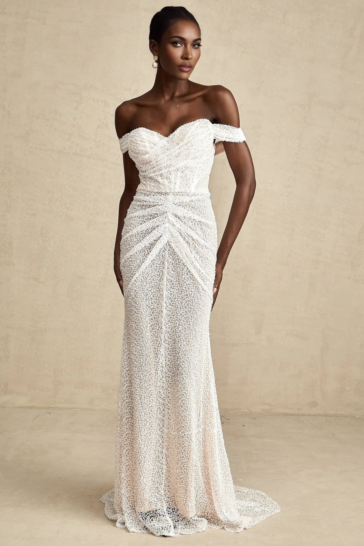 Rosalba Maxi Dress White Sequin Off - Shoulder