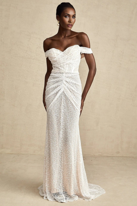Rosalba Maxi Dress White Sequin Off - Shoulder