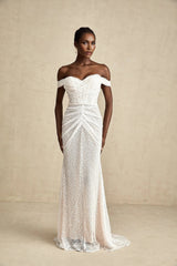 Rosalba Maxi Dress White Sequin Off - Shoulder