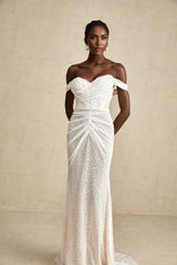 Rosalba Maxi Dress White Sequin Off - Shoulder