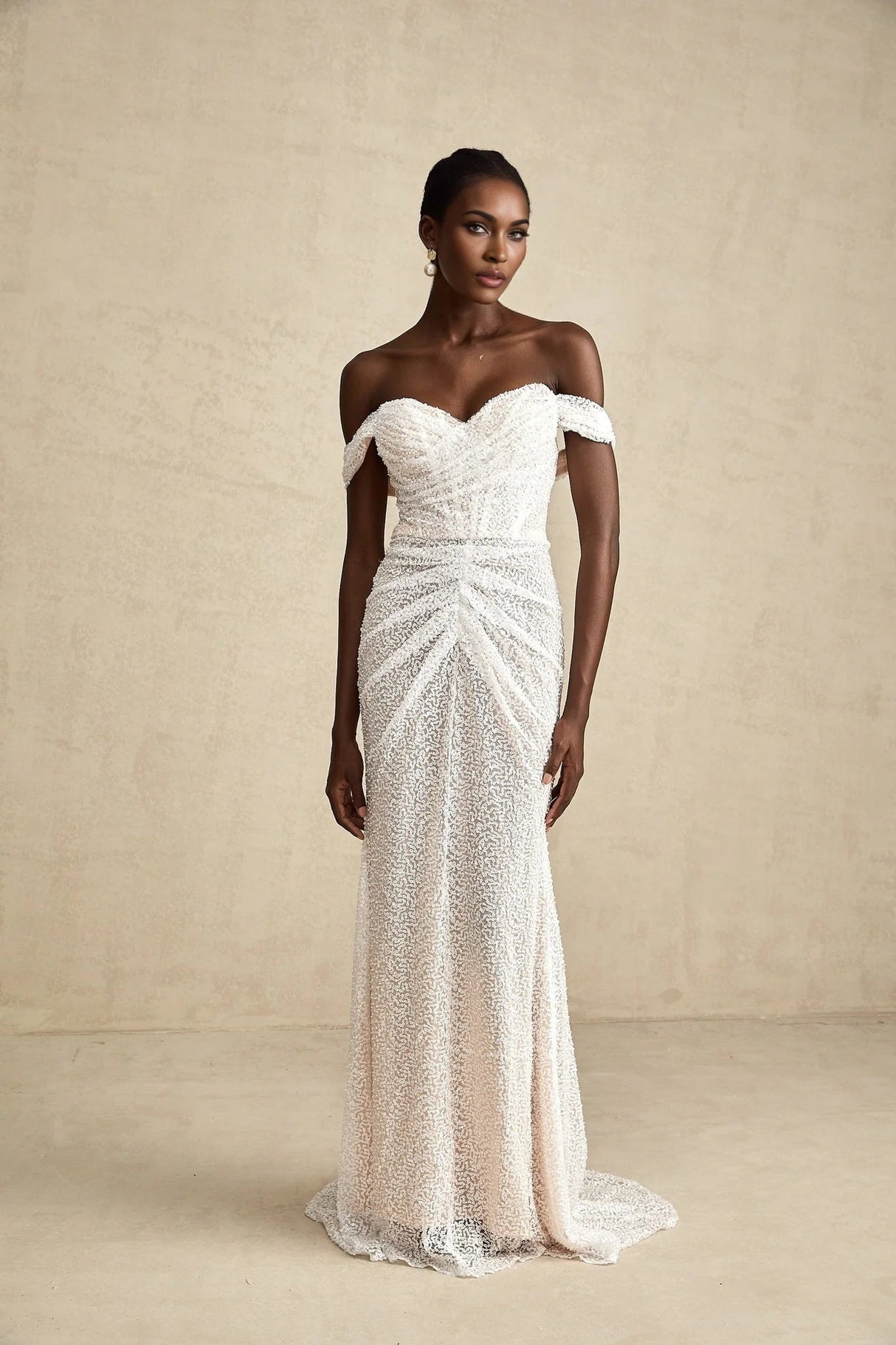 Rosalba Maxi Dress White Sequin Off - Shoulder