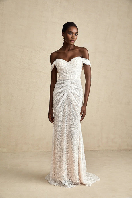 Rosalba Maxi Dress White Sequin Off - Shoulder