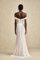 Rosalba Maxi Dress White Sequin Off - Shoulder