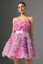 Rosalba Pink Floral Strapless Mini Dress