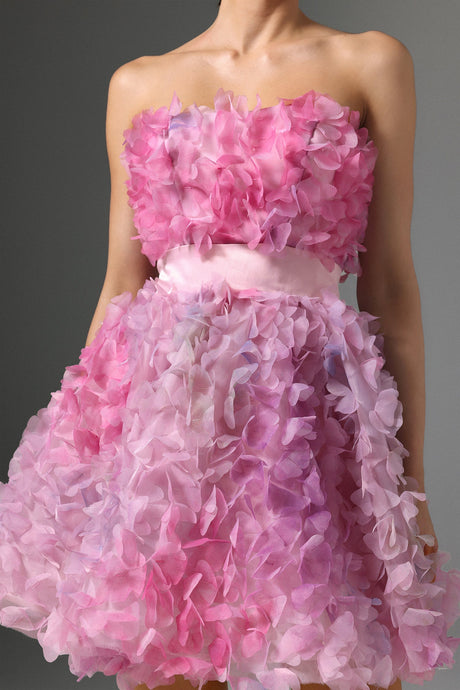 Rosalba Pink Floral Strapless Mini Dress