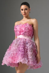 Rosalba Pink Floral Strapless Mini Dress