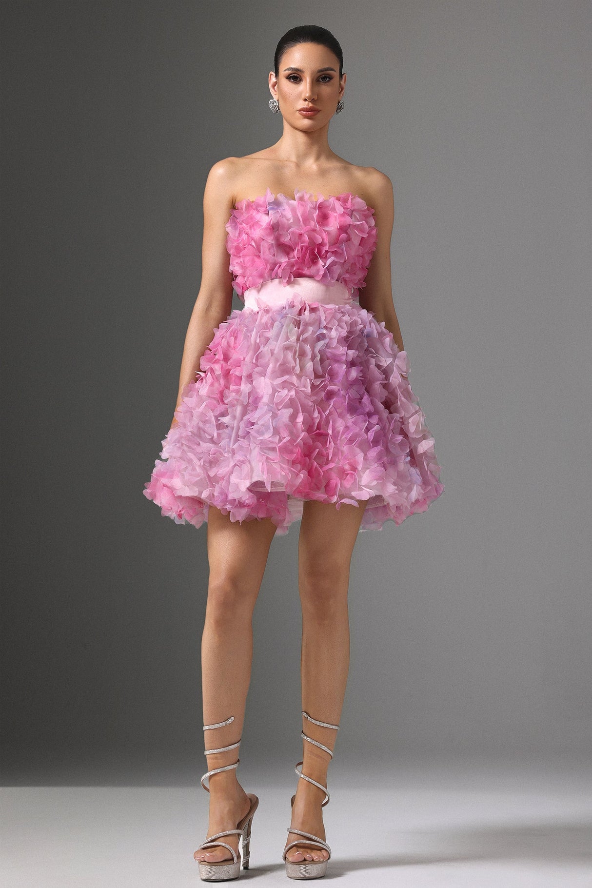 Rosalba Pink Floral Strapless Mini Dress