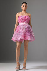 Rosalba Pink Floral Strapless Mini Dress