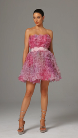 Rosalba Pink Floral Strapless Mini Dress